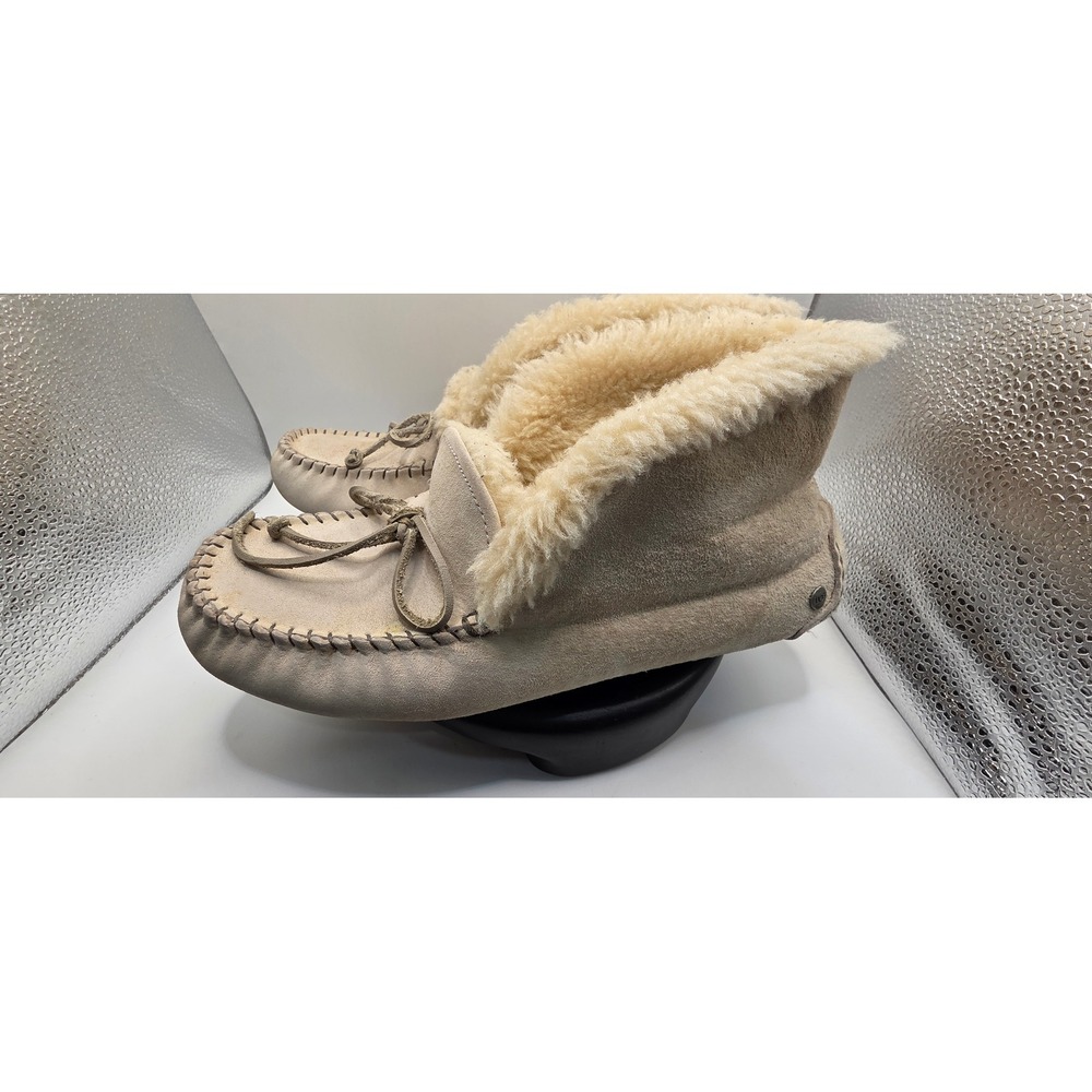 UGG Australia Amie Suede Shearling Slipper Boots Sand Beige Moccasin Ankle Boot